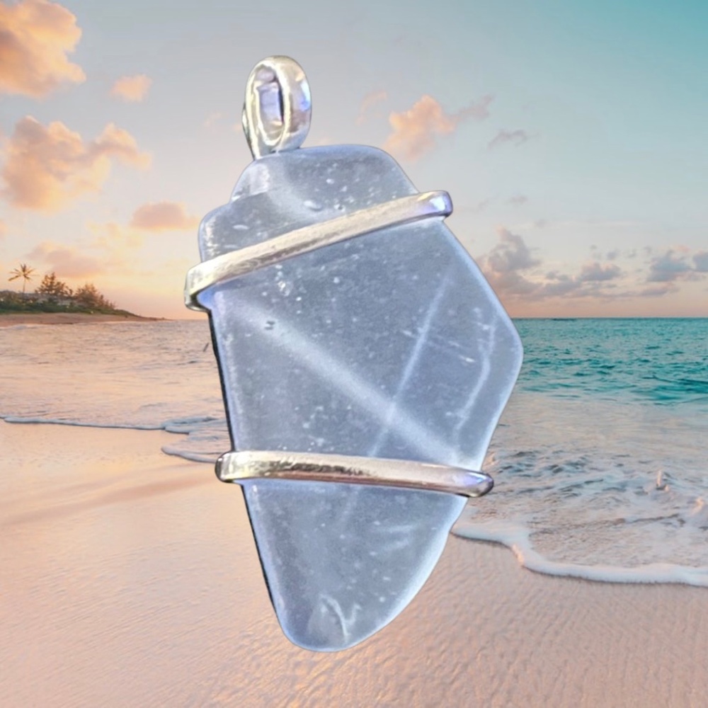Carolina Blue Pompano Beach Glass Freeform Pendant With Large Bale